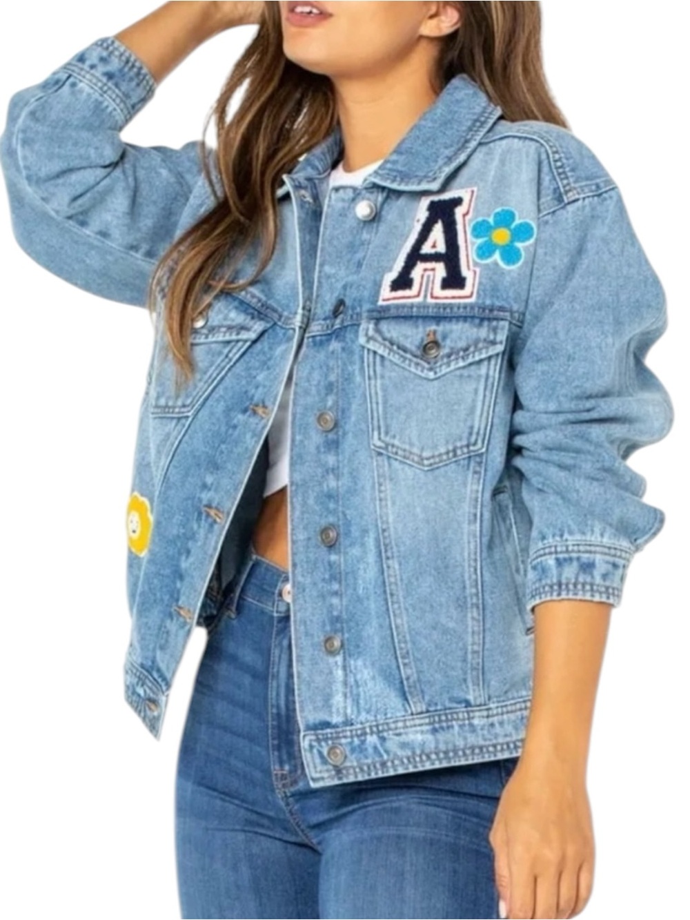 Celebrity Pink Y2K Denim Jacket Patches Varsity Smiley Small NWT - Picture 3 of 16